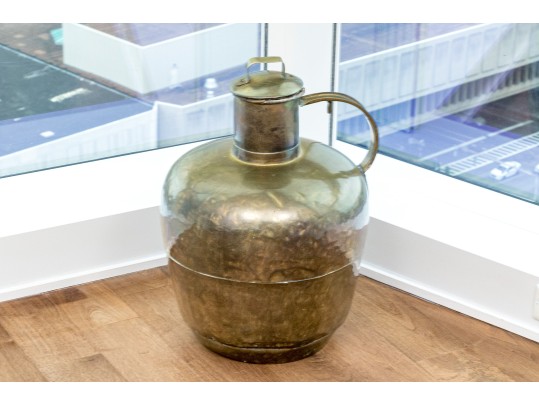 Large Antique Eastern Brass Lidded Jug