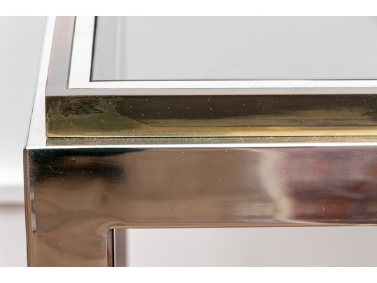 Interesting Modernist Glass Top Mixed Metal Frame End Table