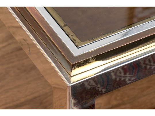 Interesting Modernist Glass Top Mixed Metal Frame End Table