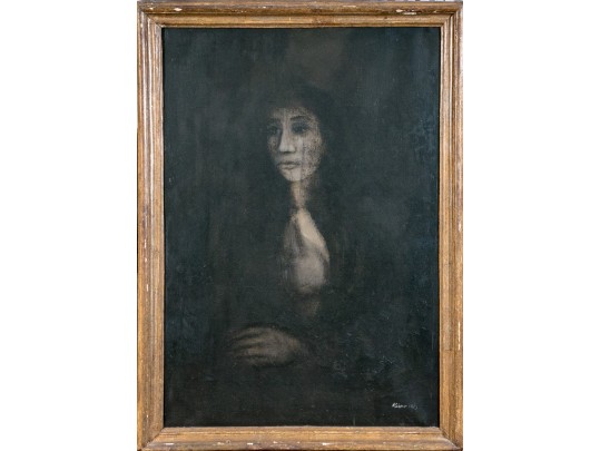 Gliano, Mid Century Signed Oil On Canvas, Somber Portrait