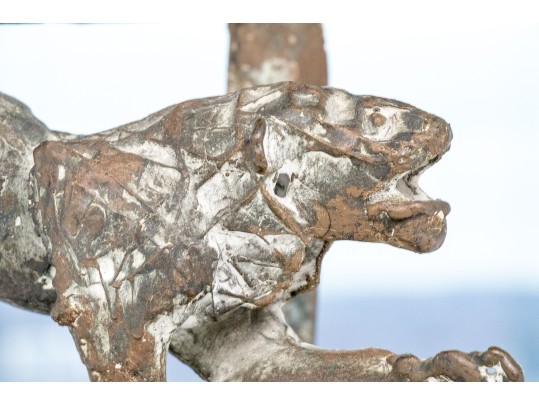 Artisan Crafted Bronze Openwork Figural Plaque With A Lion 