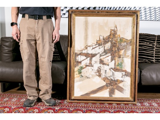 Alain Lopez (France/Spain, 20th C.) Mid Century Oil On Canvas, Town On A Hill