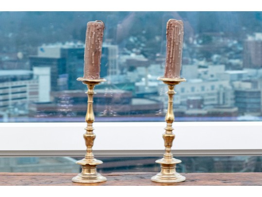 Pair Of Antique Brass Candlesticks