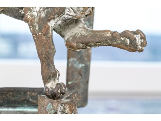 Artisan Crafted Bronze Openwork Figural Plaque With A Lion 