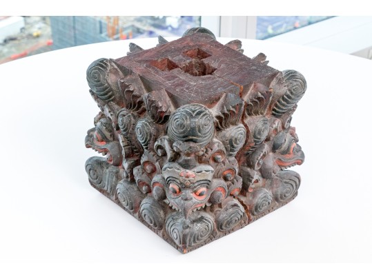 Central Asian Carved And Painted Wooden Base