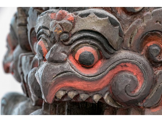 Central Asian Carved And Painted Wooden Base