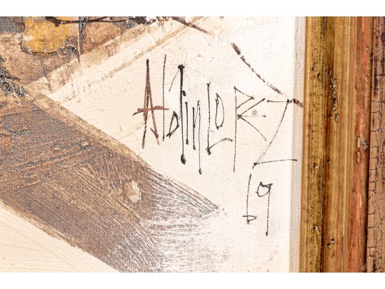 Alain Lopez (France/Spain, 20th C.) Mid Century Oil On Canvas, Town On A Hill