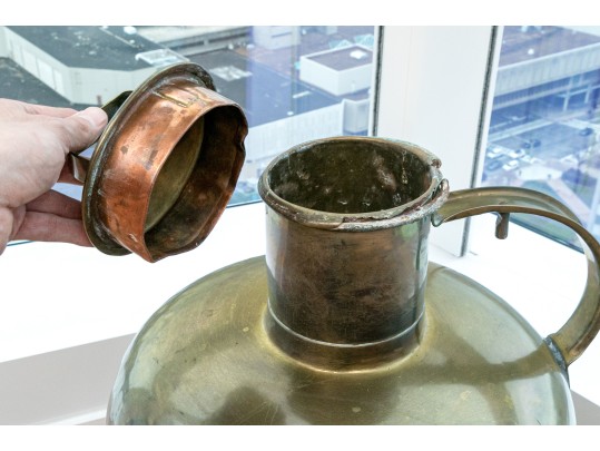 Large Antique Eastern Brass Lidded Jug