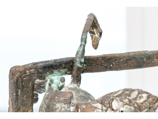 Artisan Crafted Bronze Openwork Figural Plaque With A Lion 