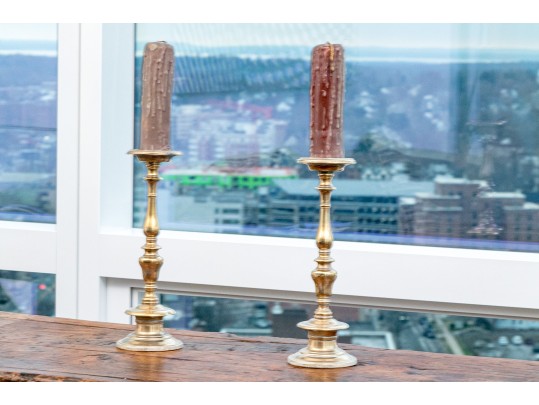 Pair Of Antique Brass Candlesticks