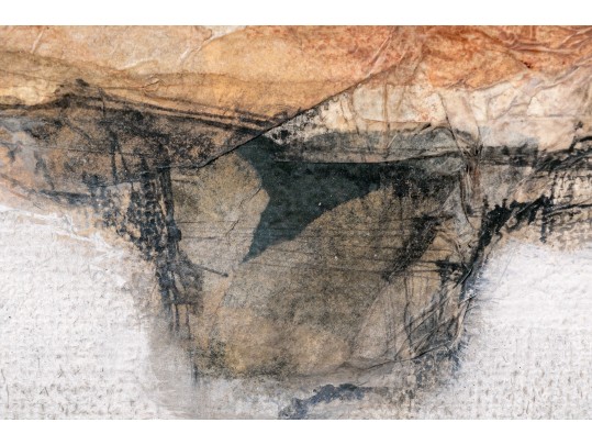 Max Gunther (Swiss, 1934-1974) Mixed Media Collage On Hopsack Cloth,Abstract Landscape Under The Sun