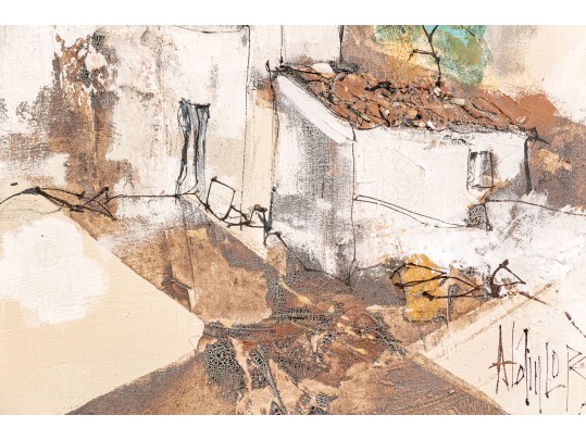 Alain Lopez (France/Spain, 20th C.) Mid Century Oil On Canvas, Town On A Hill