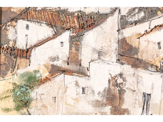 Alain Lopez (France/Spain, 20th C.) Mid Century Oil On Canvas, Town On A Hill