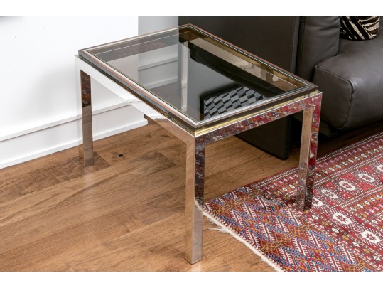 Interesting Modernist Glass Top Mixed Metal Frame End Table