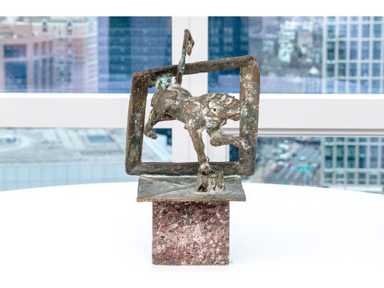 Artisan Crafted Bronze Openwork Figural Plaque With A Lion 