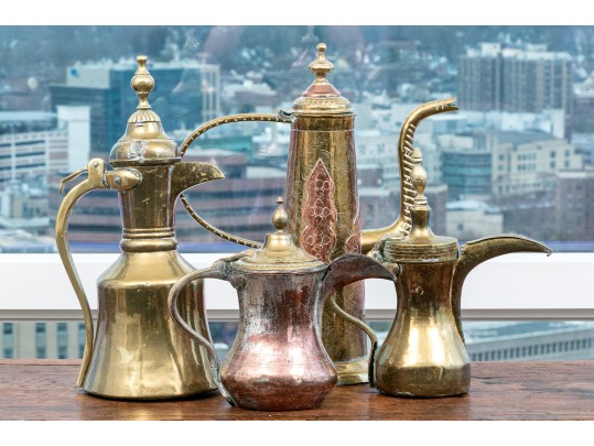 Collection Of Four Antique Middle Eastern Metal Ewers