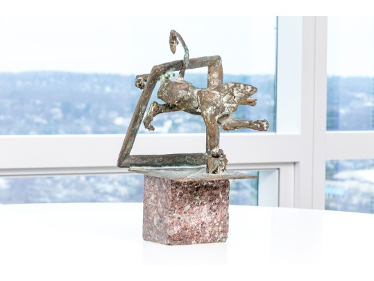 Artisan Crafted Bronze Openwork Figural Plaque With A Lion 