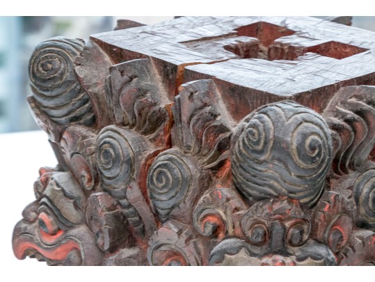 Central Asian Carved And Painted Wooden Base