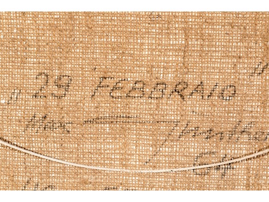 Max Gunther (Swiss, 1934-1974) Mixed Media Collage On Hopsack Cloth,Abstract Landscape Under The Sun