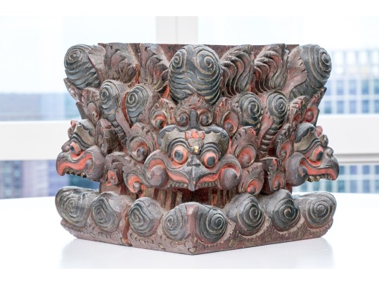 Central Asian Carved And Painted Wooden Base