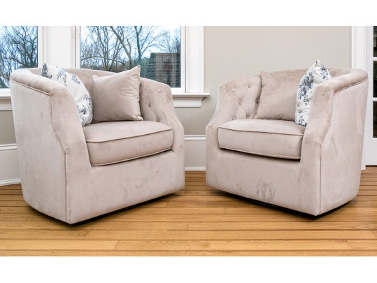Pair Of Grey Upholstered Tub Back Chairs