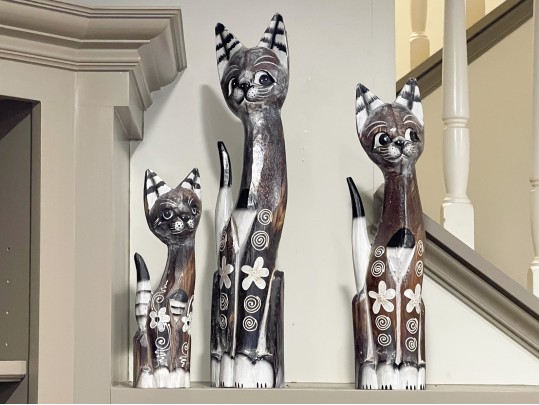 Hand Carved And Painted Wooden Cat Figurines