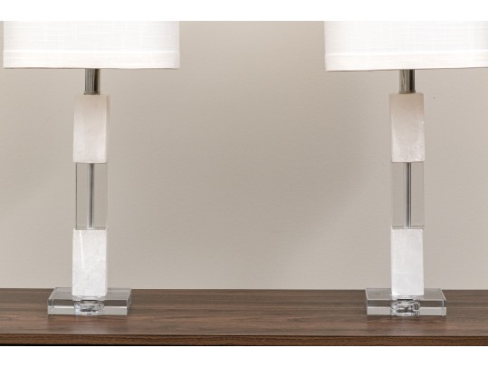 Fangio Lighting Stacked Block Crystal And Snow Marble Table Lamps