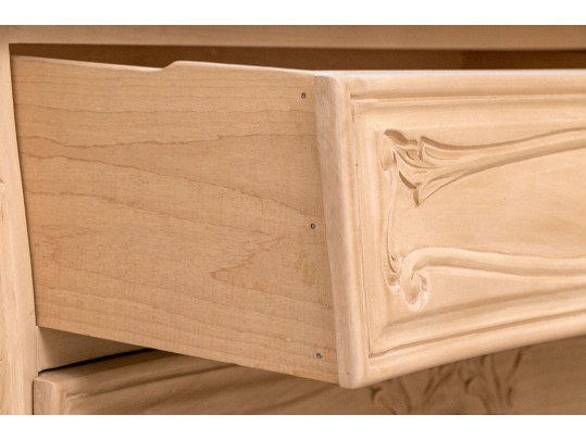 Wooden French Style Chest Of Drawers With Intricate Floral Carvings 