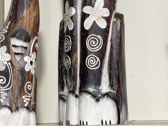 Hand Carved And Painted Wooden Cat Figurines