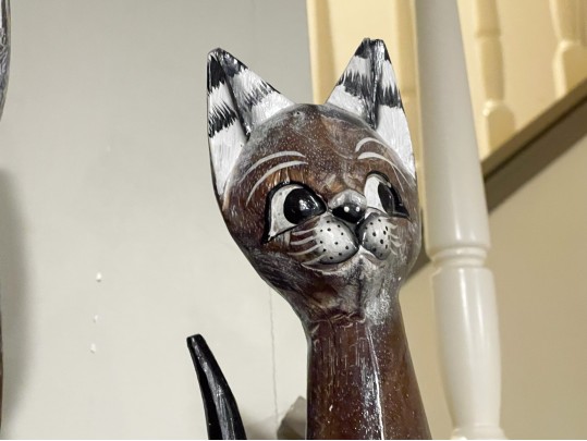 Hand Carved And Painted Wooden Cat Figurines