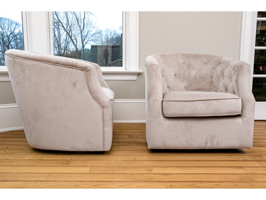 Pair Of Grey Upholstered Tub Back Chairs