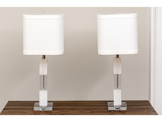 Fangio Lighting Stacked Block Crystal And Snow Marble Table Lamps