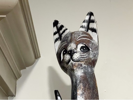 Hand Carved And Painted Wooden Cat Figurines