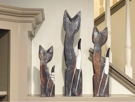 Hand Carved And Painted Wooden Cat Figurines