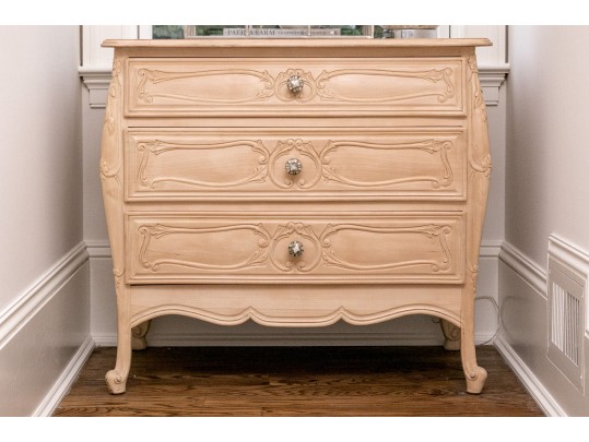 Wooden French Style Chest Of Drawers With Intricate Floral Carvings 
