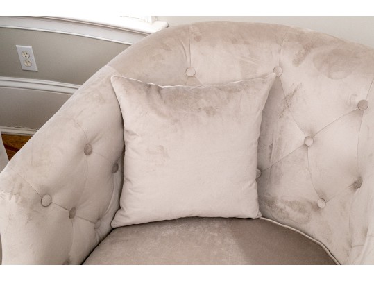 Pair Of Grey Upholstered Tub Back Chairs