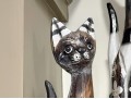 Hand Carved And Painted Wooden Cat Figurines