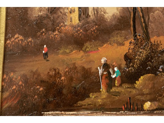 Antique Oil On Copper Painting, Figural Landscape, For Restoration
