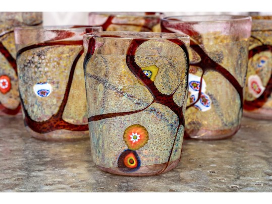 Fantastic Set Of 6 Artisan Signed Glass Tumblers