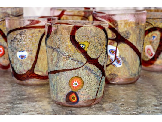 Fantastic Set Of 6 Artisan Signed Glass Tumblers