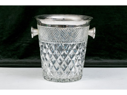Silver Plate Mounted Cut Crystal Wine Cooler