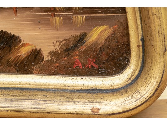 Antique Oil On Copper Painting, Figural Landscape, For Restoration
