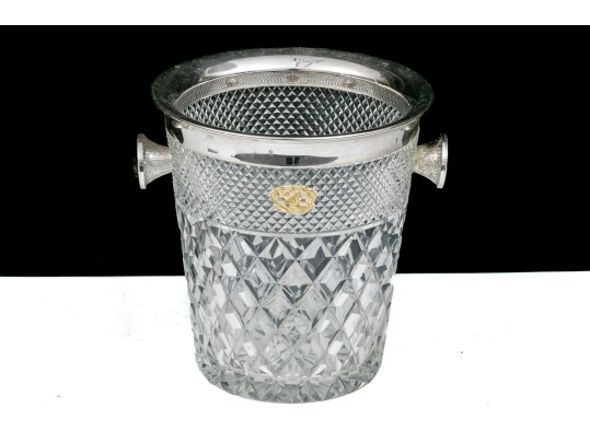 Silver Plate Mounted Cut Crystal Wine Cooler