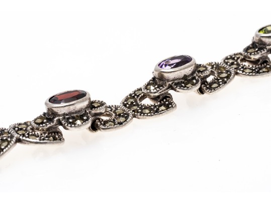 Colorful Stone And Marcasite Sterling Bracelet