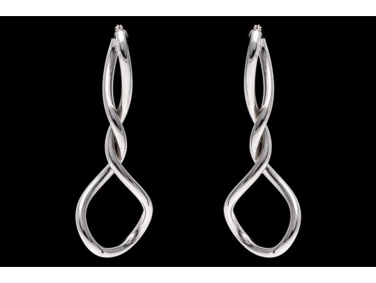 14k White Gold Elongated Twisted Electroform Earrings