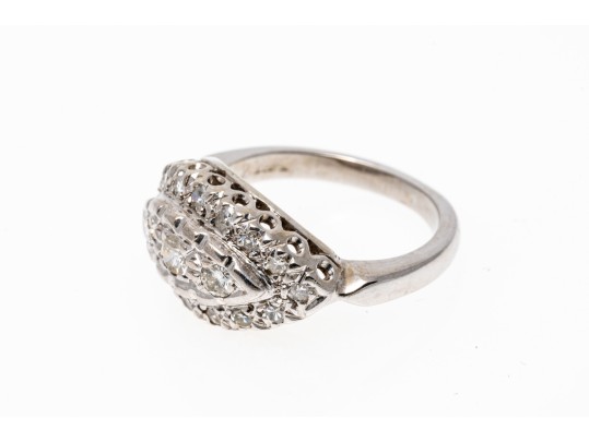 Stunning Diamond Set 14K White Gold Ring, Size 3