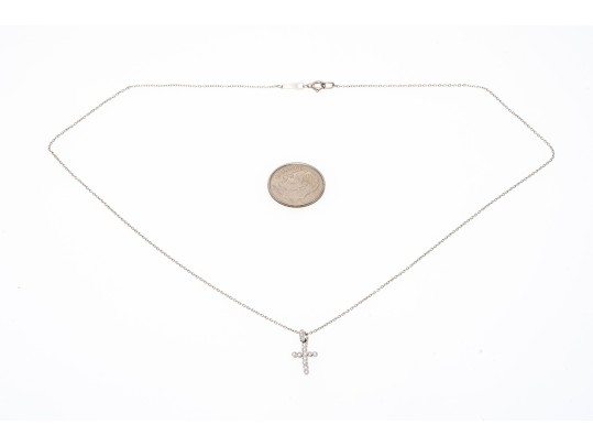 Petite Platinum And Diamond Cross Pendant Necklace