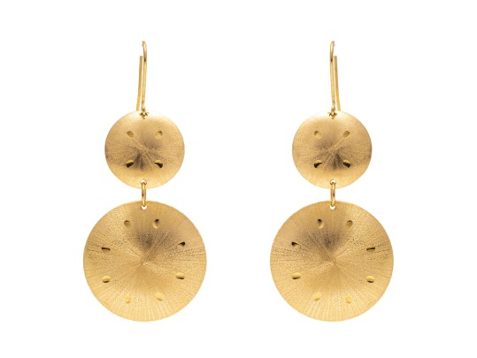18k Yellow Gold Striking Brushed Stacked Pendant Earrings