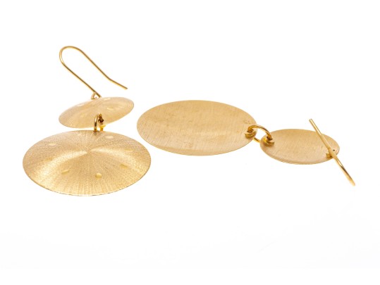 18k Yellow Gold Striking Brushed Stacked Pendant Earrings