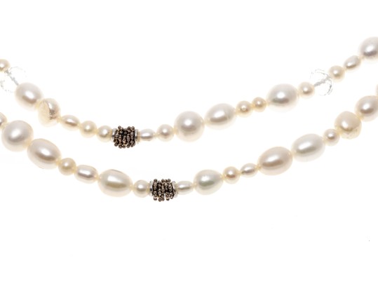 Unique Sterling And Cultured Pearl Strung Necklace